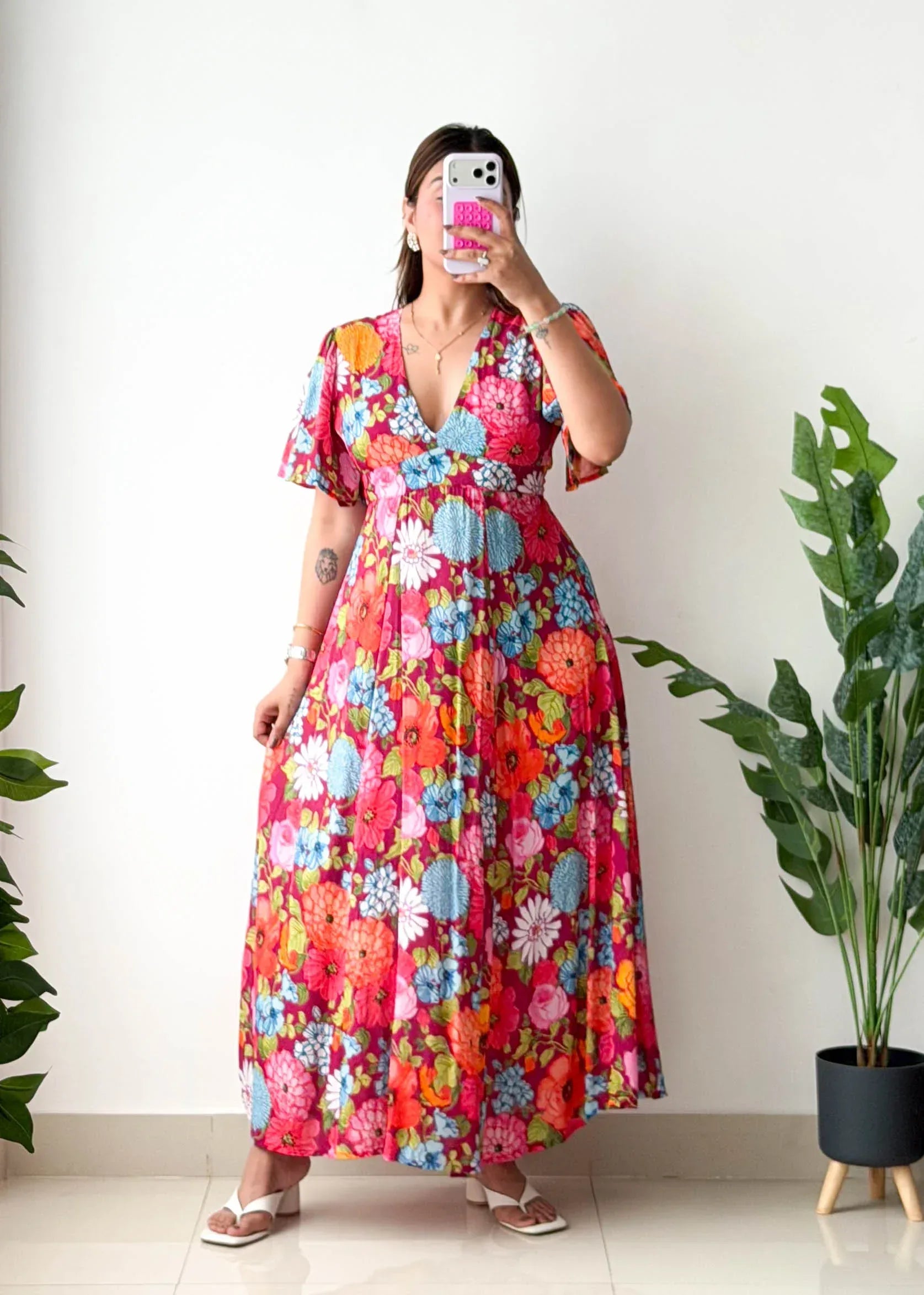 Size XS-S, Multicolor Floral Fit & Flare Dress