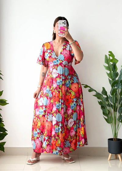 Size XS-S, Multicolor Floral Fit & Flare Dress