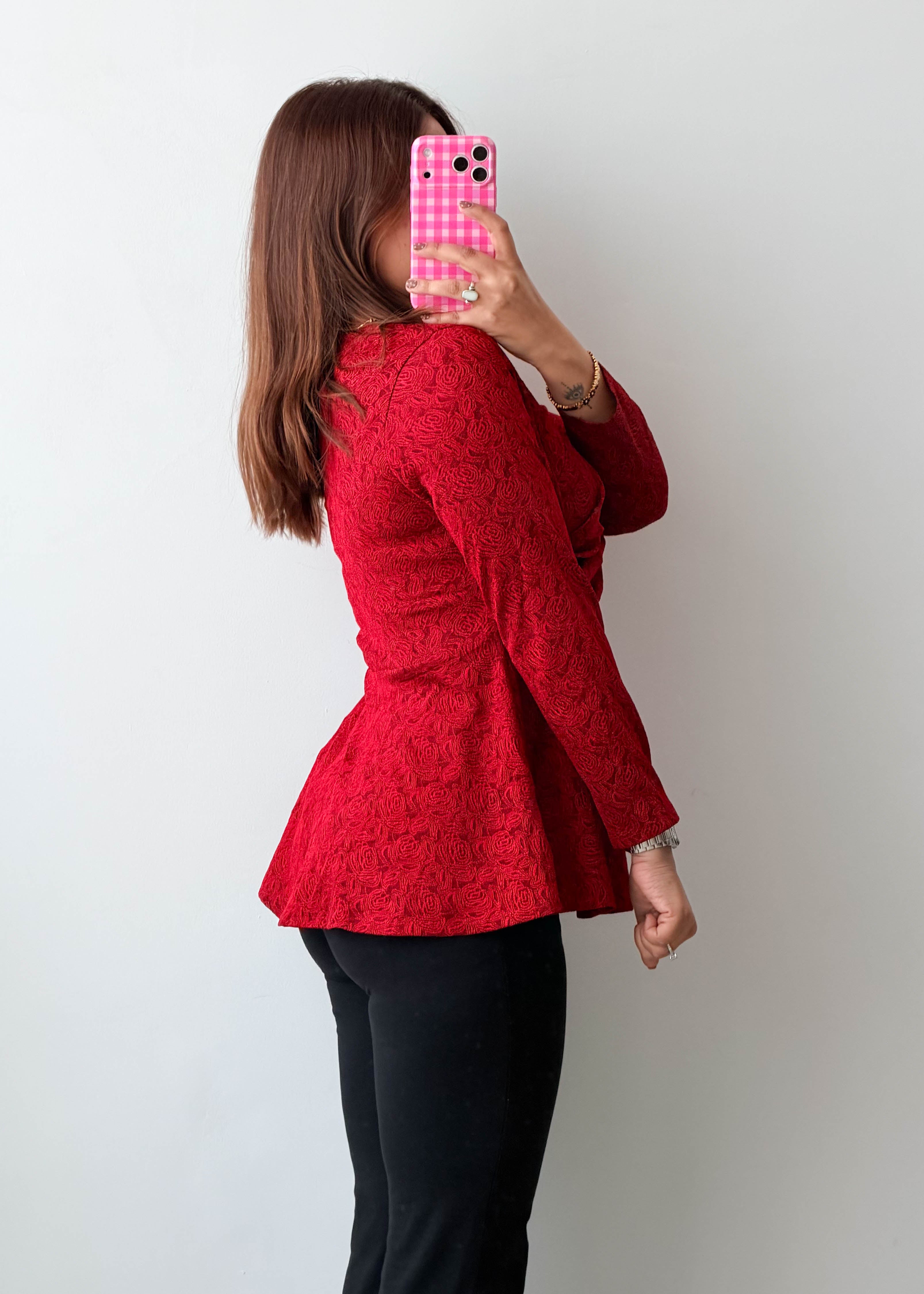 Size S-M Red Lace Peplum Top