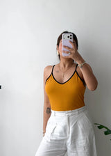 Size L-XL, Mustard Contrast Strap Camisole Bodysuit