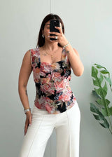 Size XS-S, Black Floral Corset Style Sleeveless Top for Women - Closet by Payal