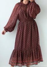 Size S-M Burgundy Printed Tiered Maxi Dress