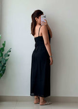 Size M-L Black chiffon Midi Dress With Lining