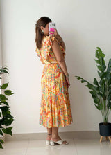 Size M-L, Geometric Print Tiered Midi Dress