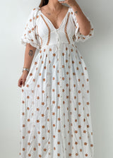 Size M-L White Embroidered Boho Maxi Dress