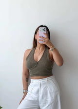 Size M-L Olive Halter Wrap Top