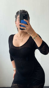 Size XS-S Black Sheer Bodycon Midi Dress