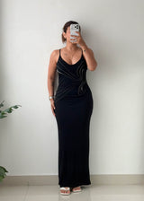 Size S-M Black Abstract Stitch Maxi Dress