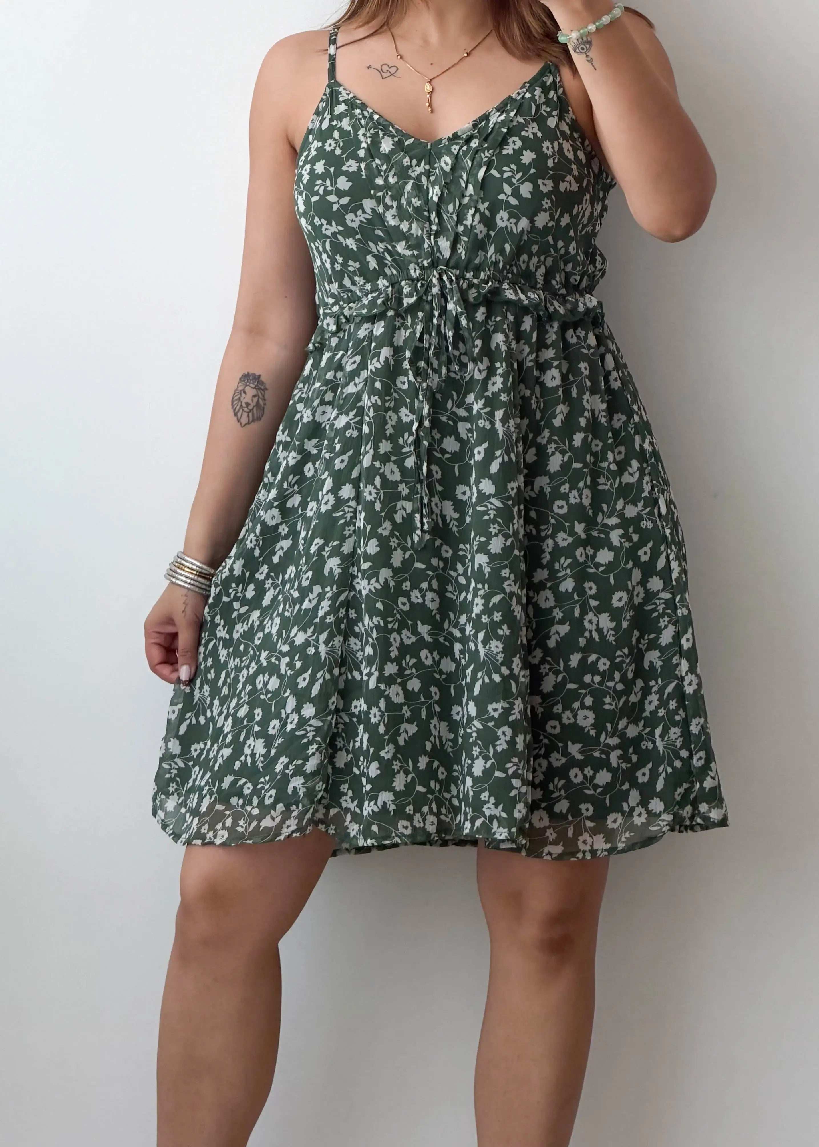 Size S-M, Green Floral Mini Dress