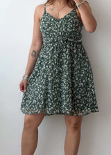Size S-M, Green Floral Mini Dress