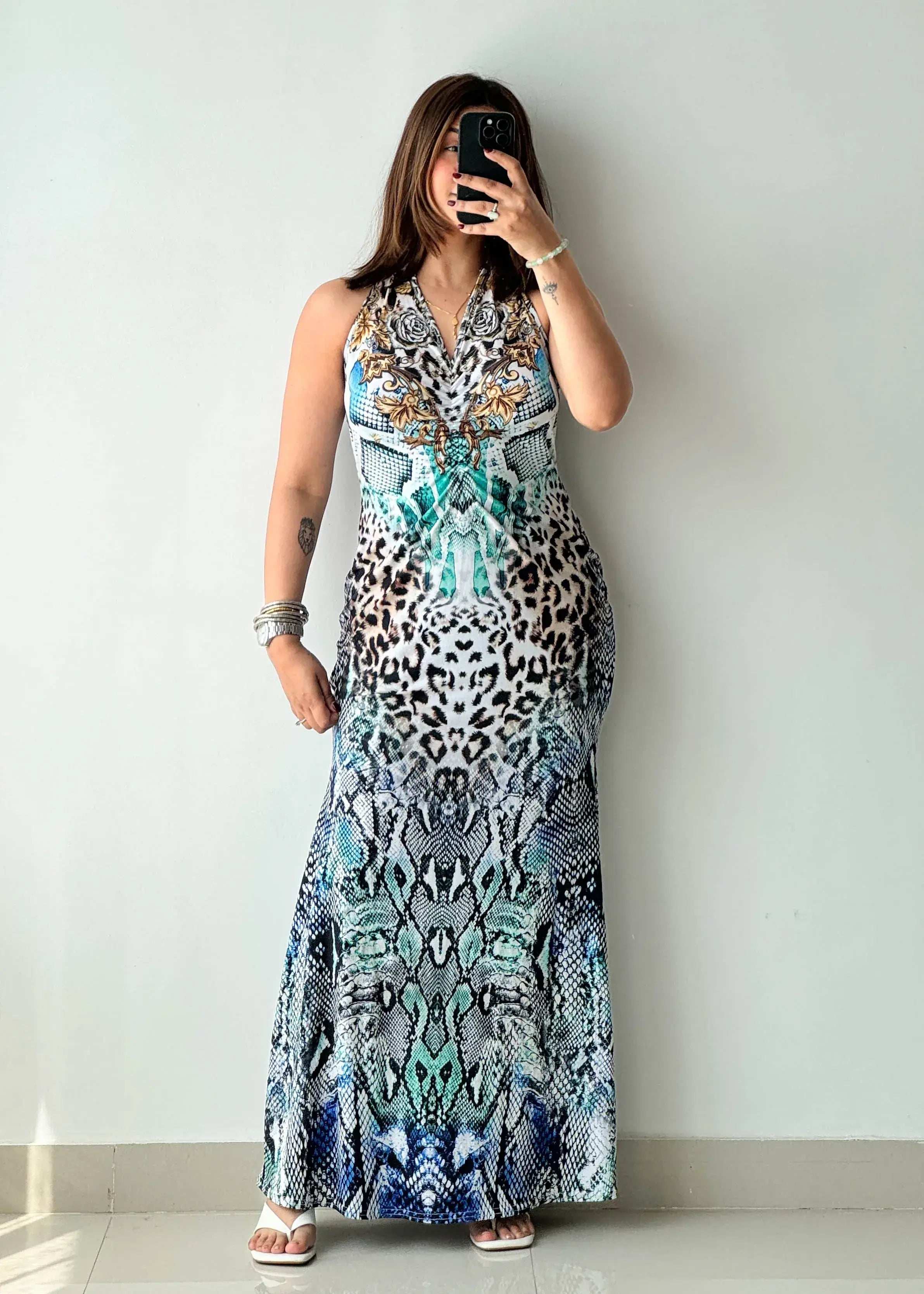 SIZE S-M, Cotton Printed Maxi Dress - Closet by Payal