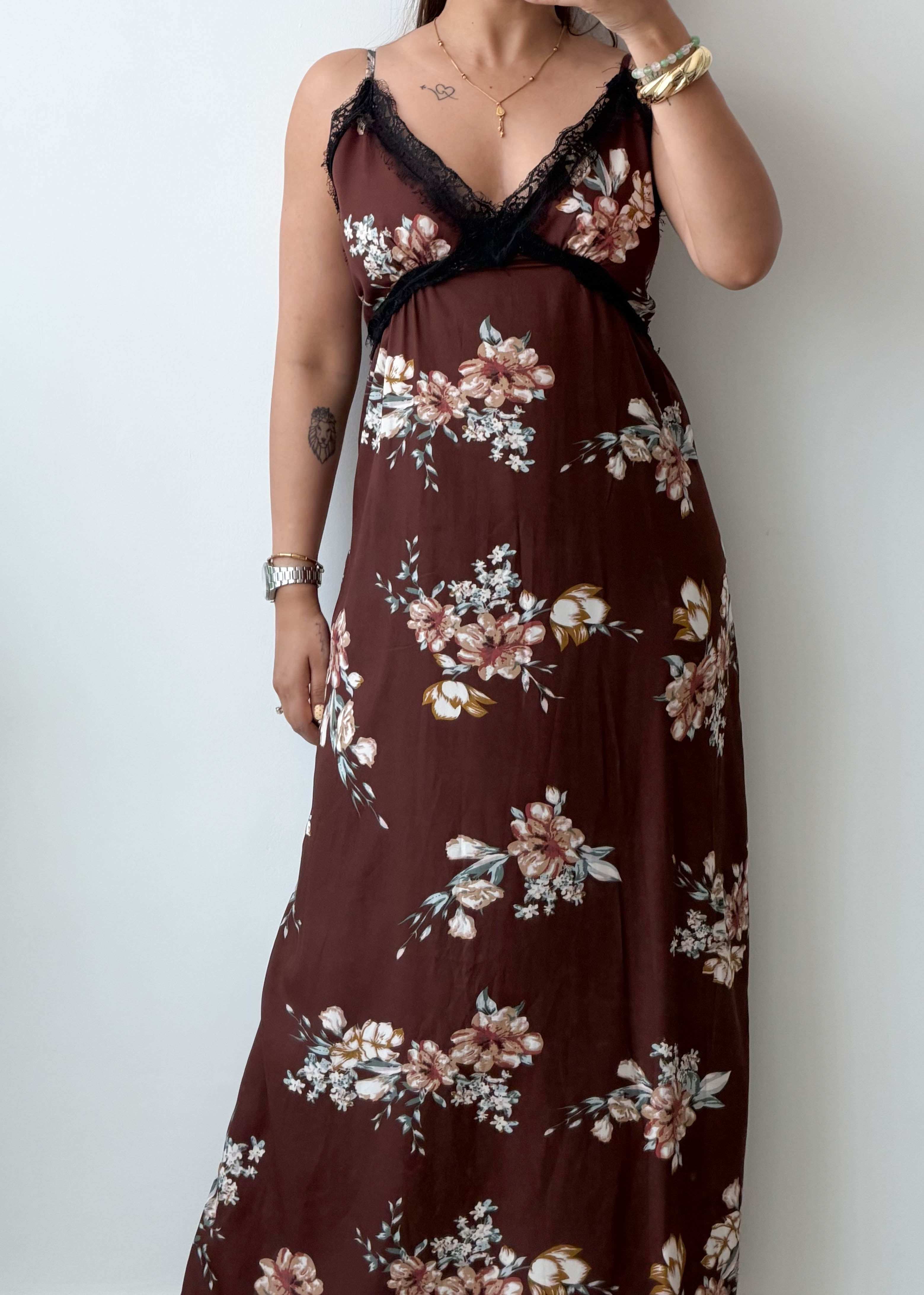 L-XL Maroon Floral Maxi Dress