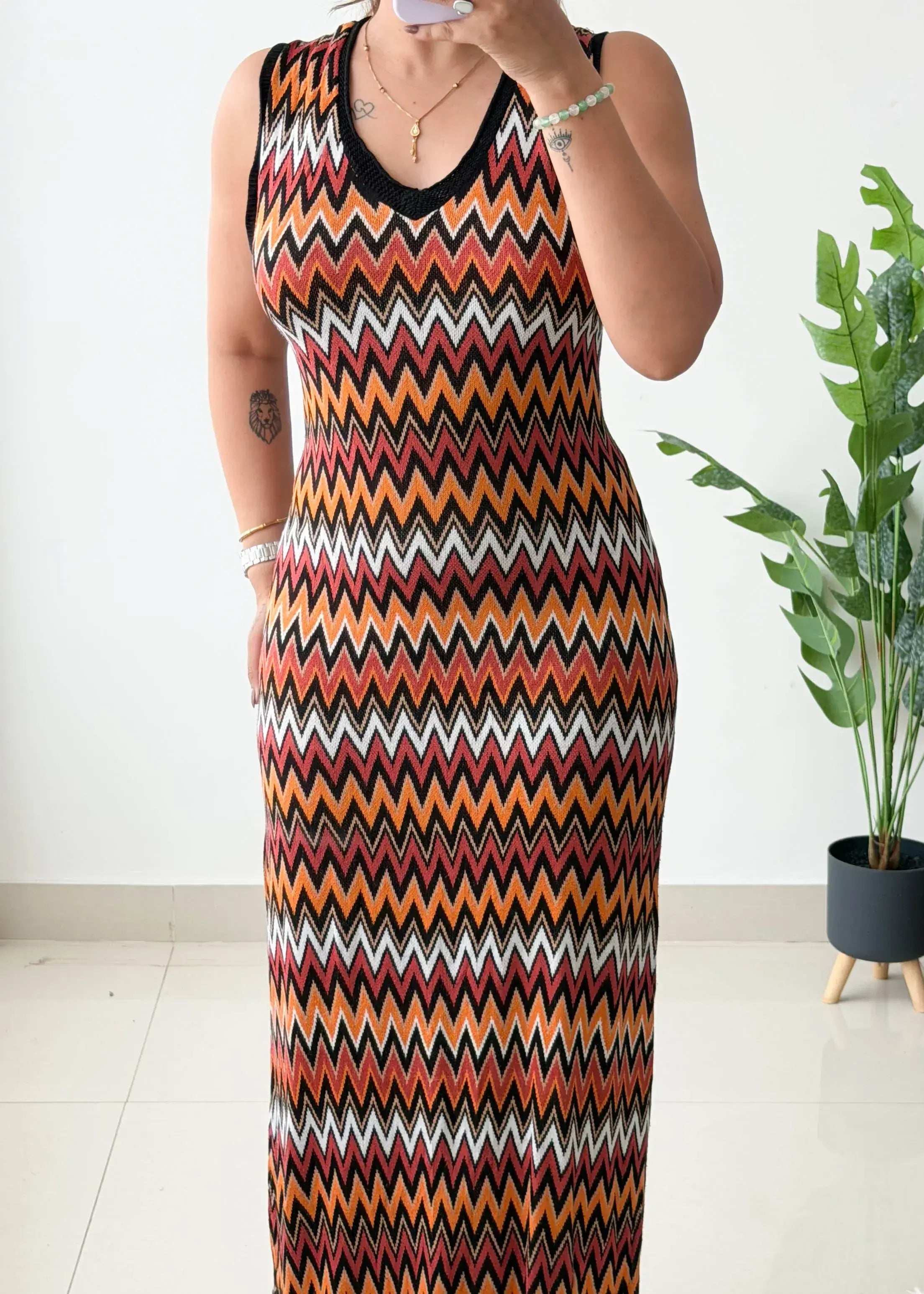 Size M-XL, Multicolor Chevron Print Maxi Dress - Closet by Payal