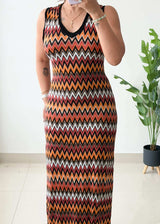Size M-XL, Multicolor Chevron Print Maxi Dress - Closet by Payal