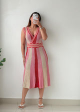 Size XS-S Pink & Red Striped Knit Midi Dress