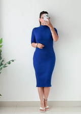 Size L-XL Royal Blue Ribbed Bodycon Midi Dress