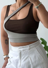 Size S-M, Brown & Grey Asymmetrical Crop Top
