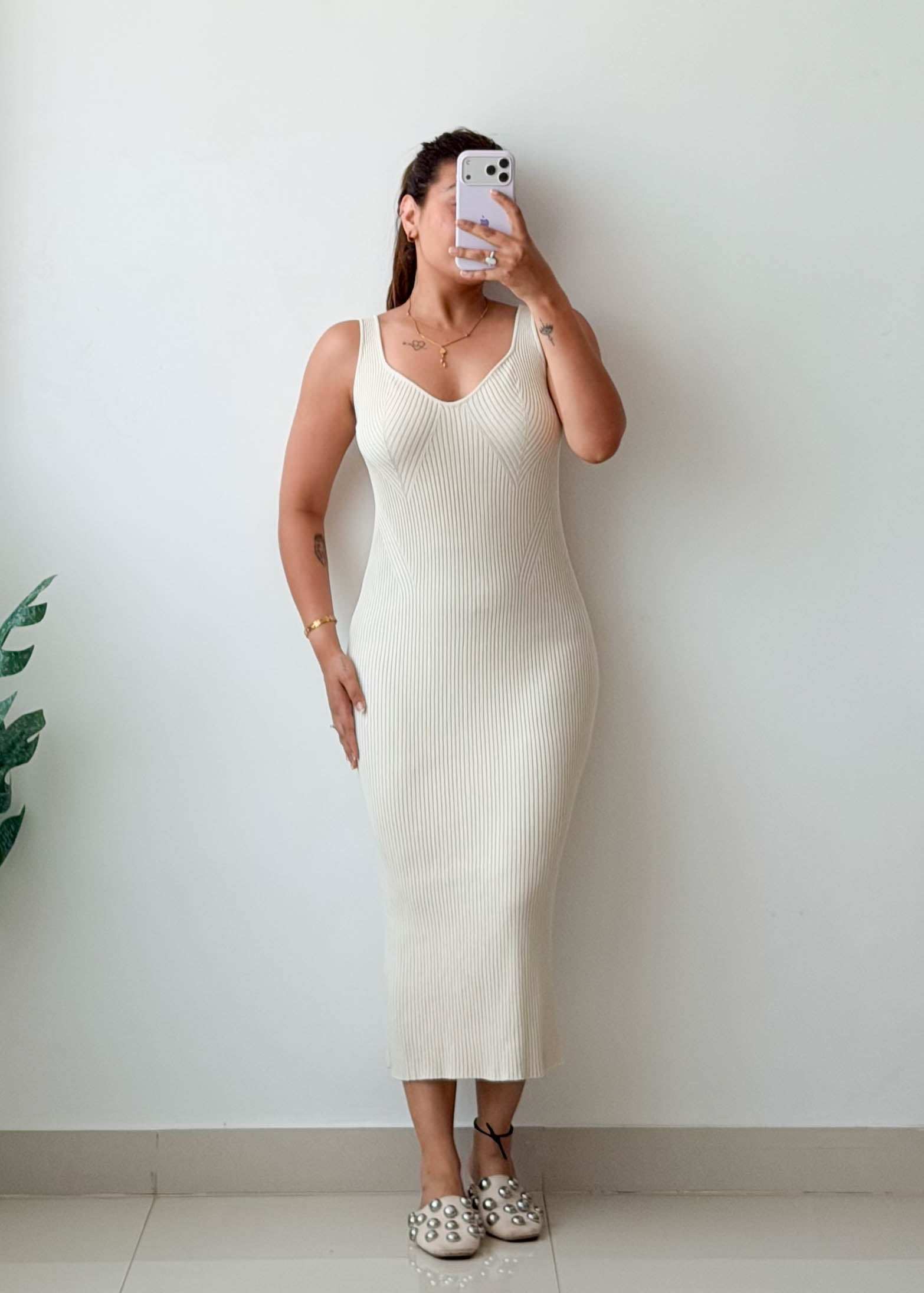 Size S-M Cream Ribbed Maxi Dress