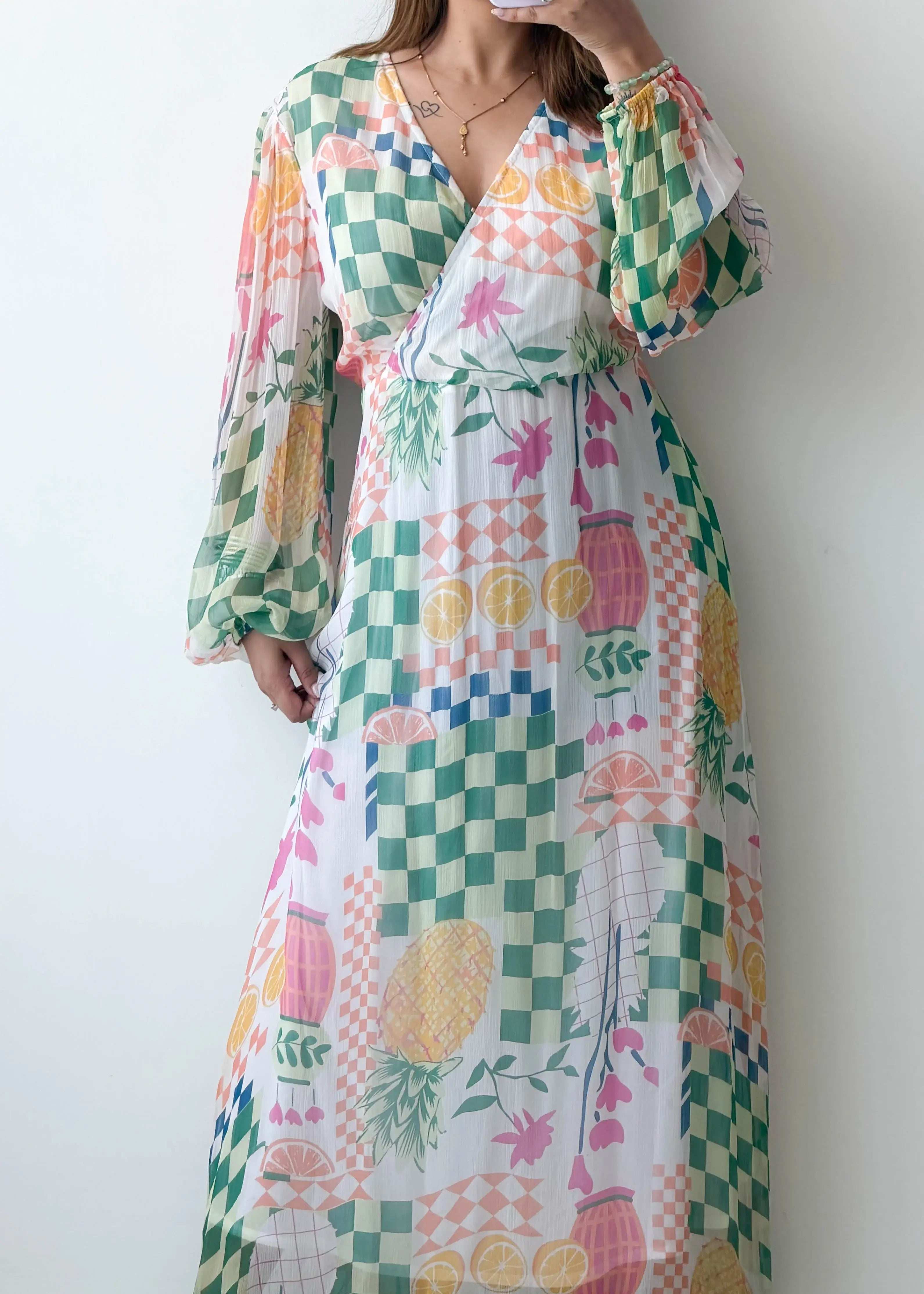 Size L-XL, Pastel Patch Print Maxi Dress