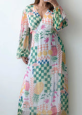 Size L-XL, Pastel Patch Print Maxi Dress