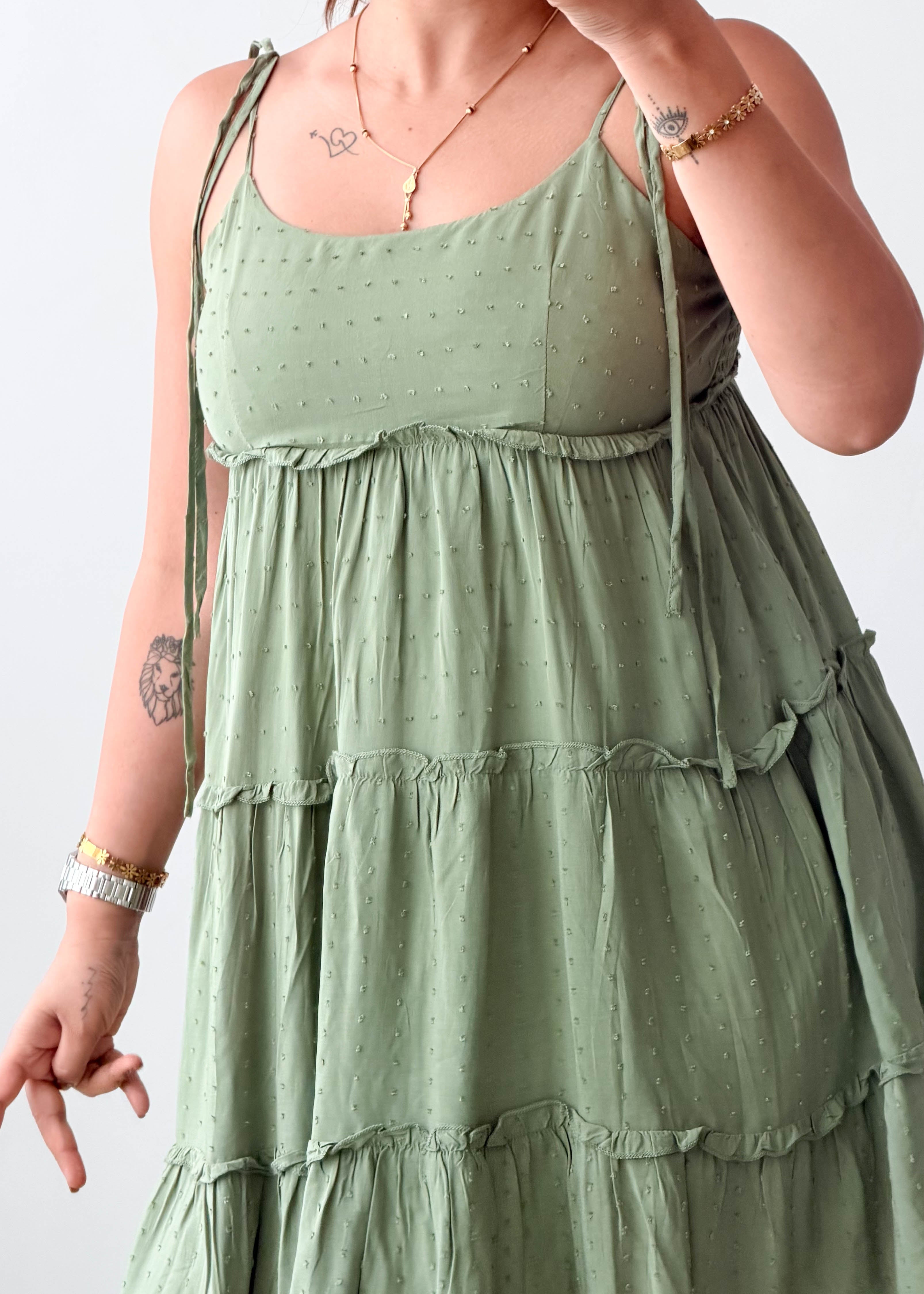 Size S-M Sage Green Tiered Mini Dress