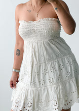 Size S-M White Broderie Smocked Mini Dress