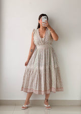 Size S-M White Floral Tiered Midi Dress