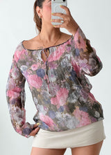 Size S-M Grey Pink Floral Sheer Blouse