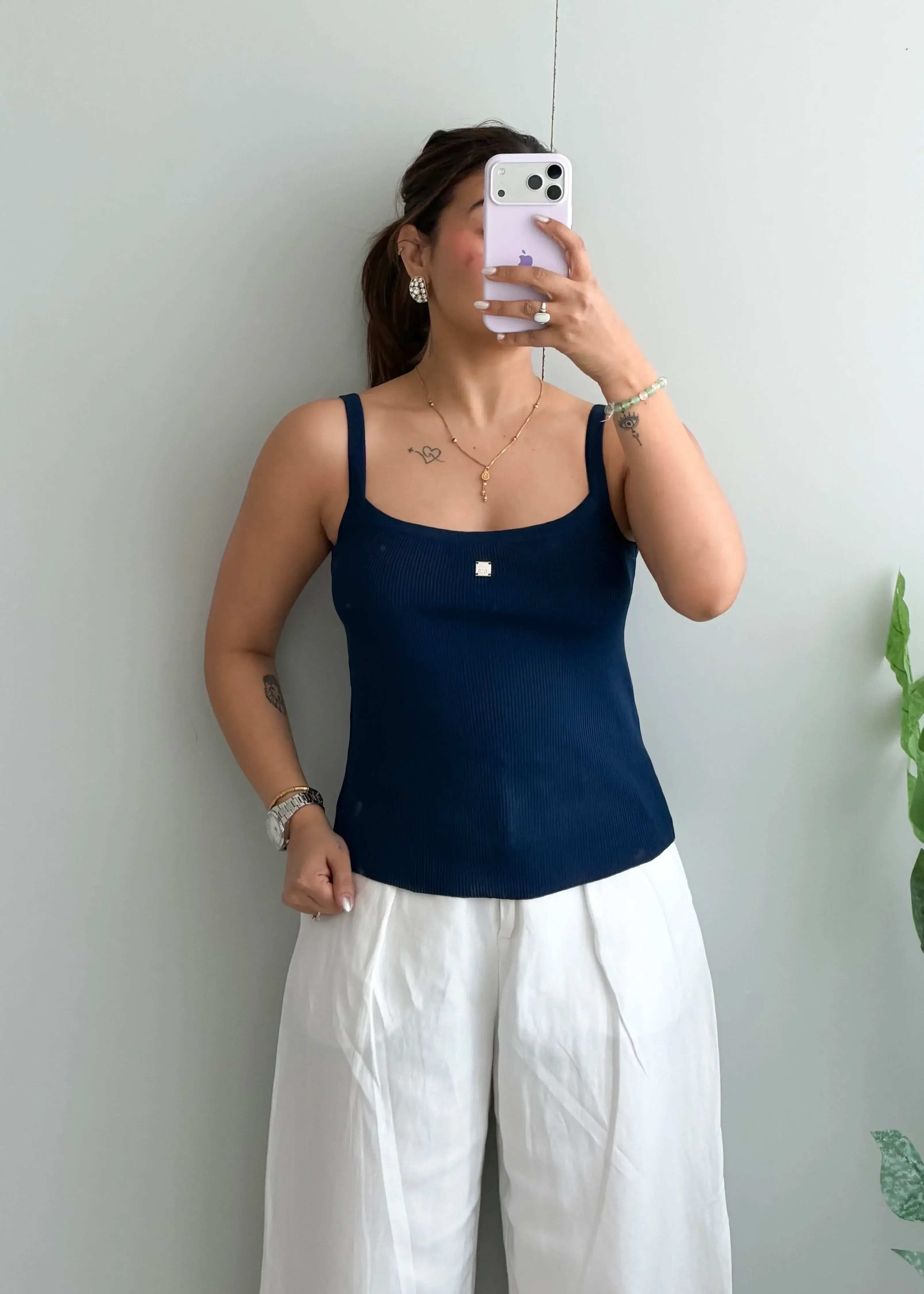 Size S-M, Navy Sleeveless Ribbed Tank Top - Closet by Payal
