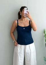 Size S-M, Navy Sleeveless Ribbed Tank Top - Closet by Payal