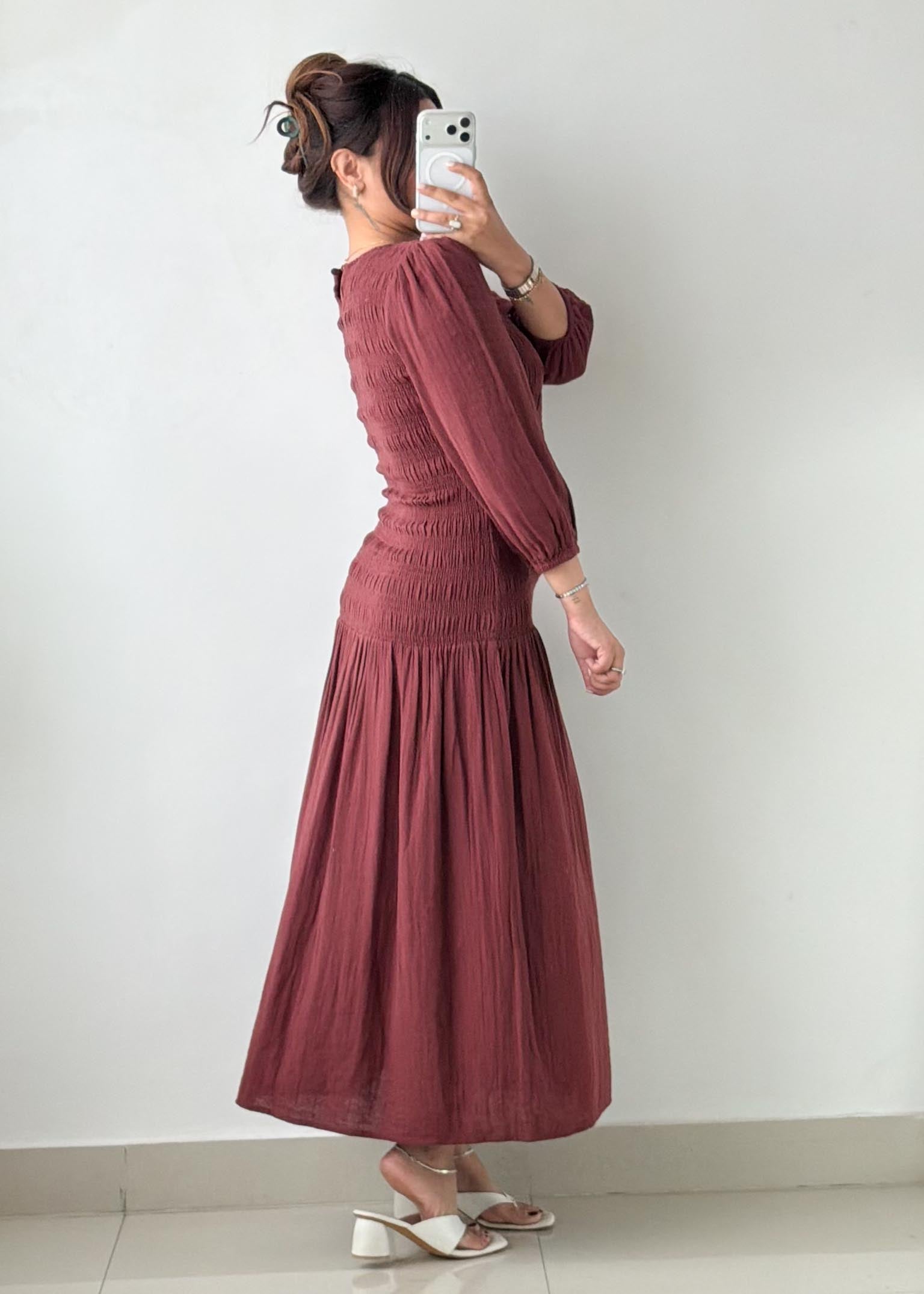 Size S-M Burgundy Smocked Maxi Dress