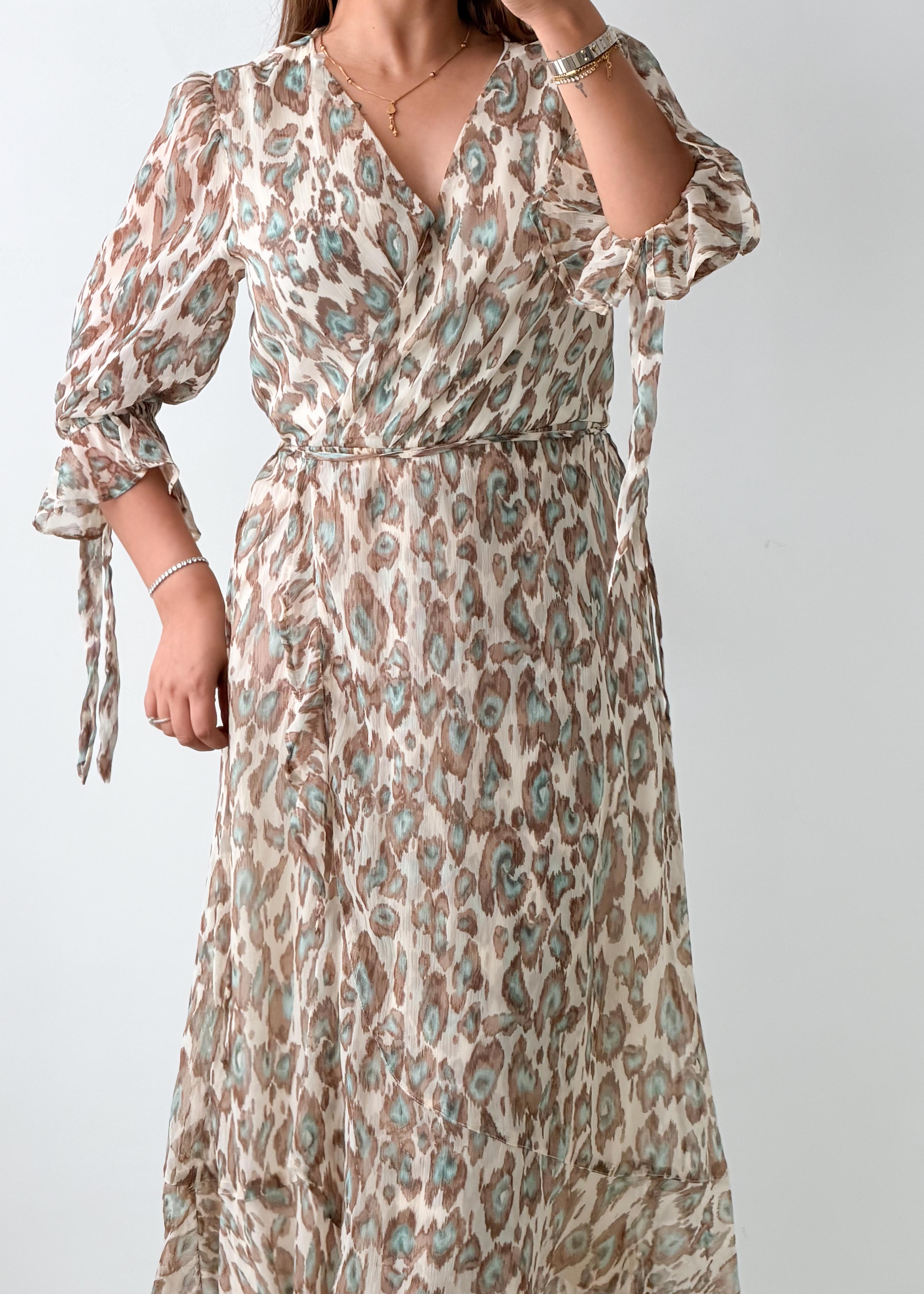 Size S-M Beige Printed Wrap Maxi Dress