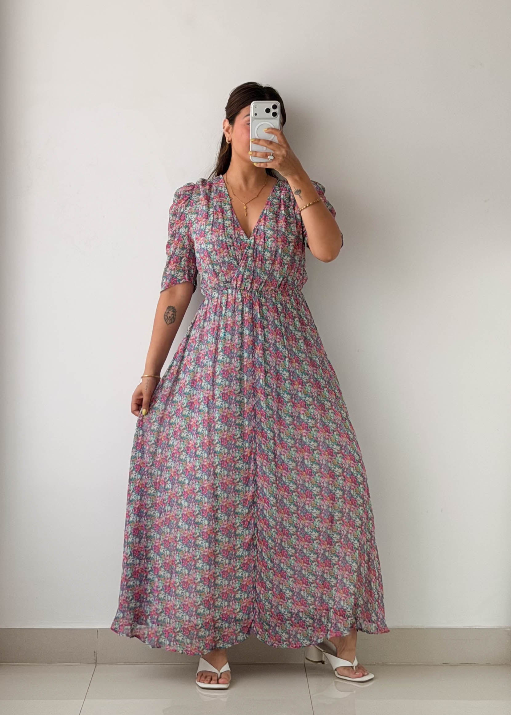 Size M-L Pink Floral Wrap Maxi Dress