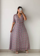 Size M-L Pink Floral Wrap Maxi Dress