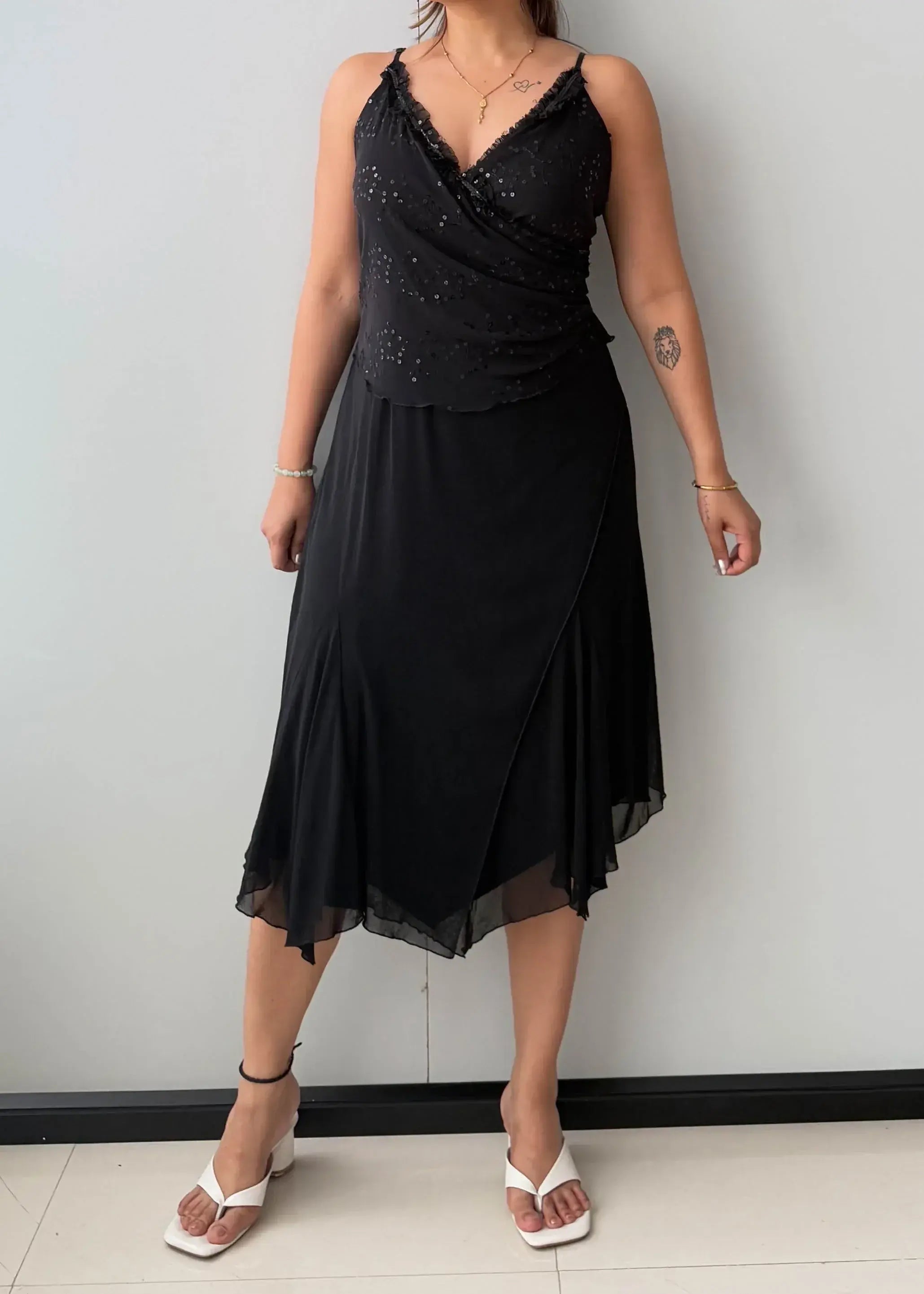 Size M-L, Black Lace Detail Midi Dress - Closet by Payal