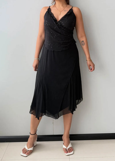 Size M-L, Black Lace Detail Midi Dress - Closet by Payal