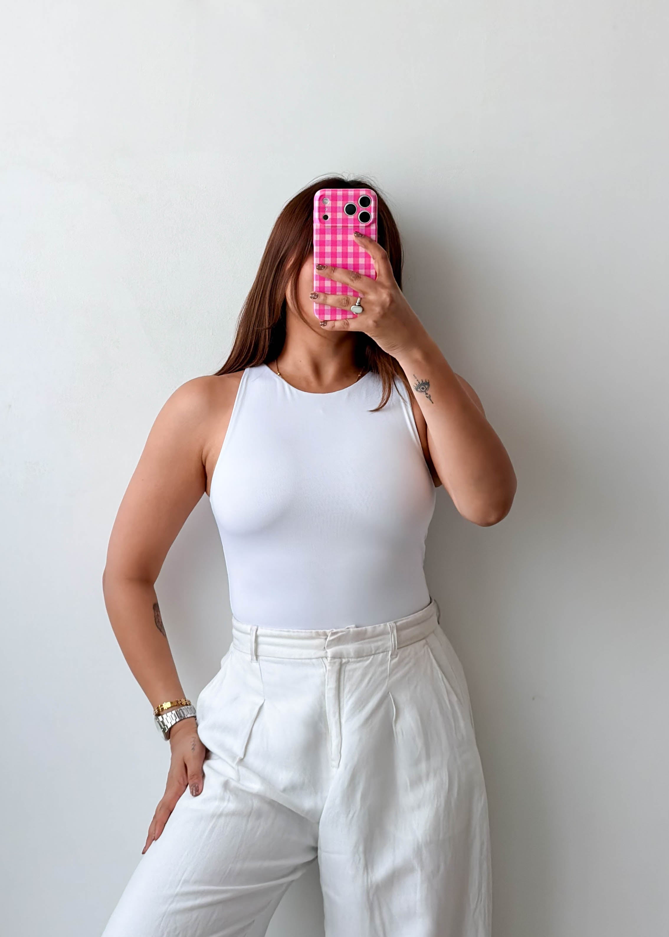 Size S White High Neck Sleeveless Bodysuit