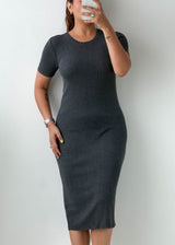 Size S-M Charcoal Grey Ribbed Midi Dress