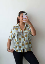 XS-S Mint Patchwork Print Cotton Voile Shirt