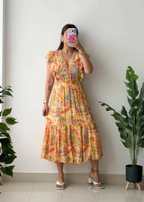 Size M-L, Geometric Print Tiered Midi Dress