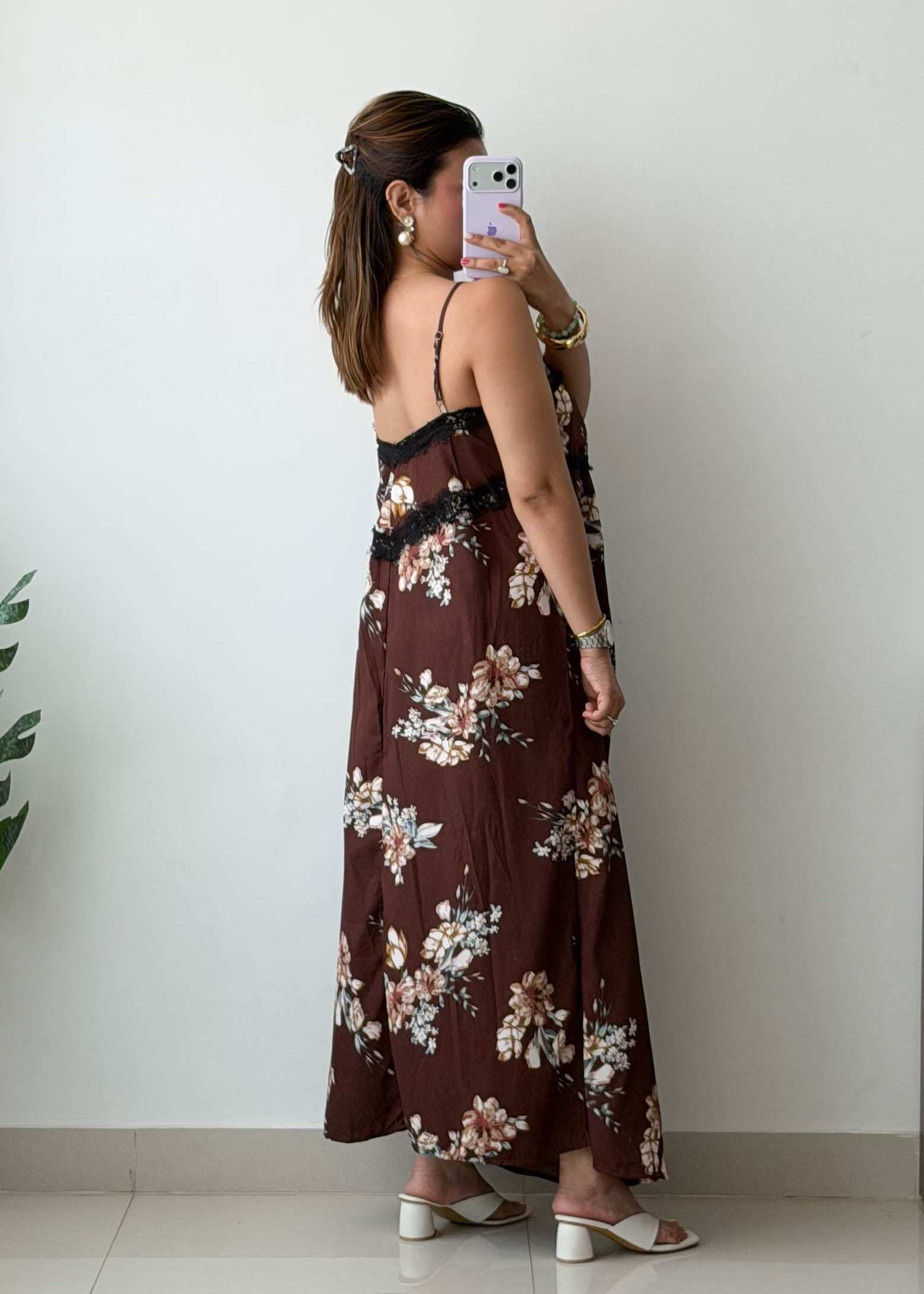 L-XL Maroon Floral Maxi Dress