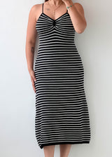 Size XS-M, Black & White Striped Knit Midi Dress