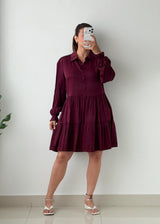 Size S-M Burgundy Tiered Shirt Mini Dress