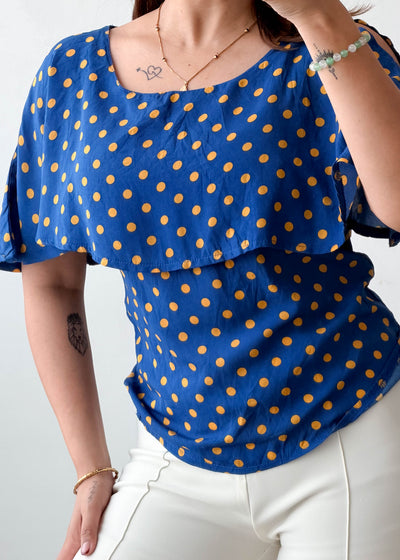 Size XS Blue Polka Dot Cape Top