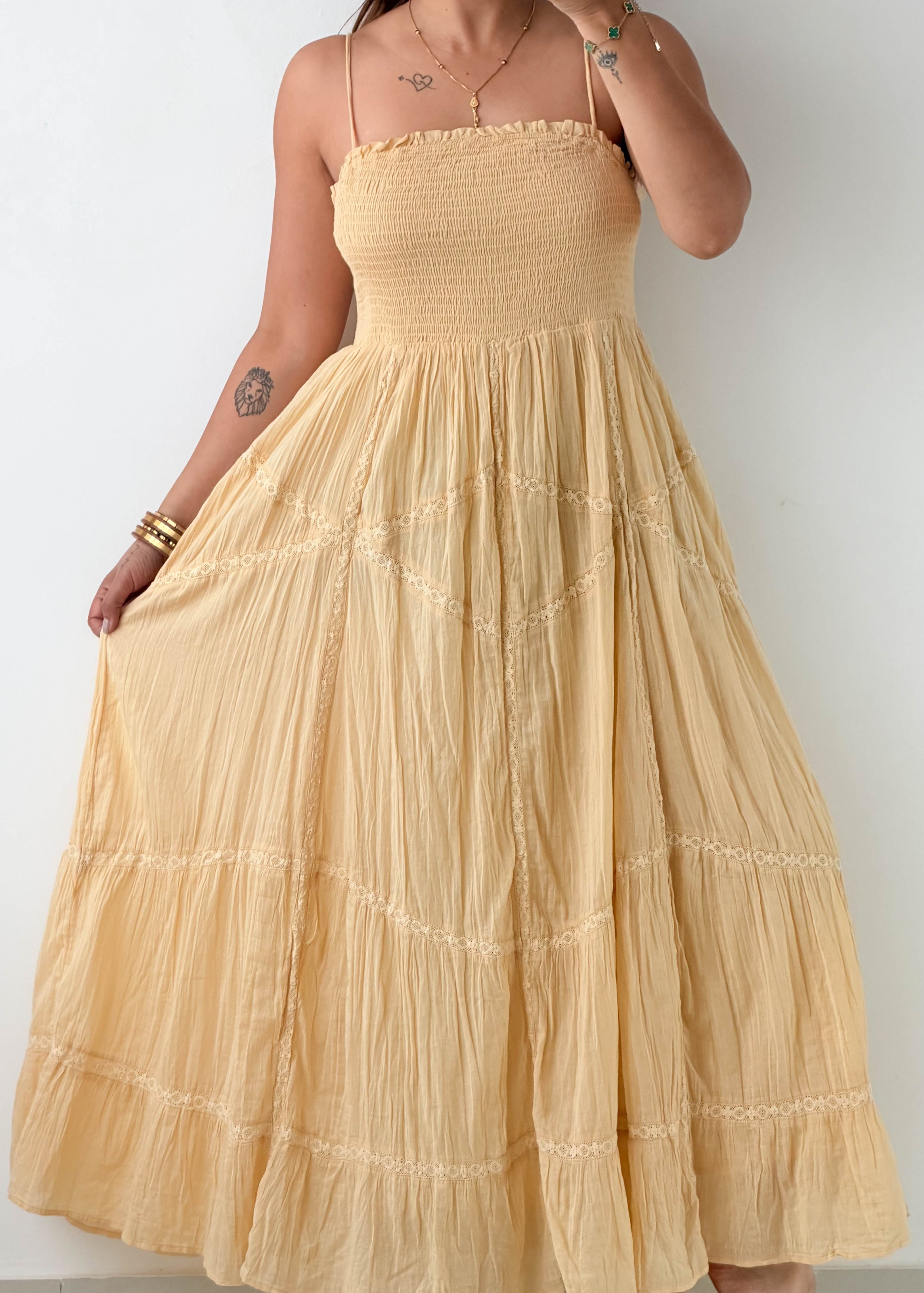 Size M-L Butter Yellow Smocked Maxi Dress