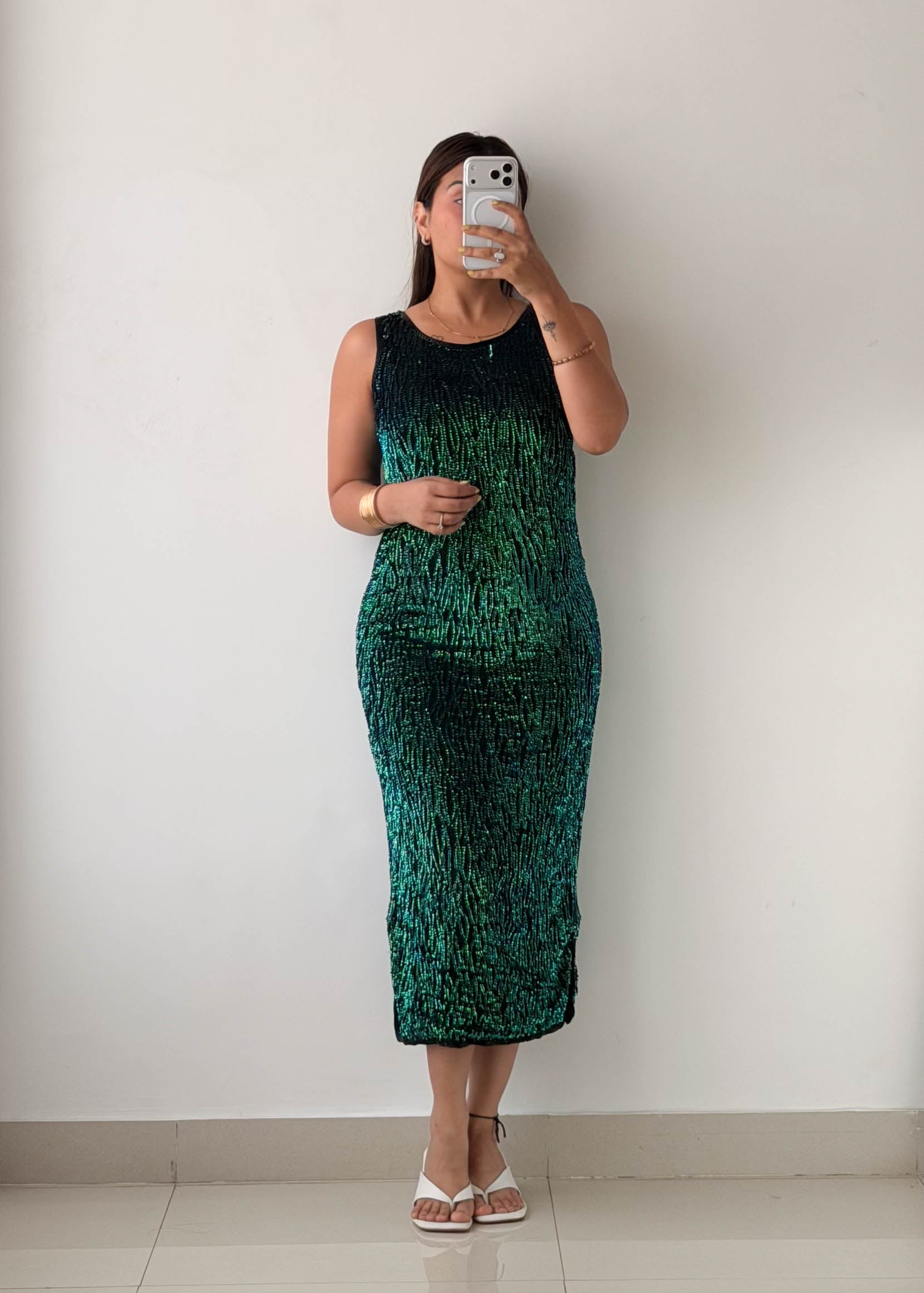 Size XS-S Emerald Green Sequin Midi Dress