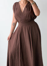Size M-L Chocolate Brown Pleated Maxi Dress