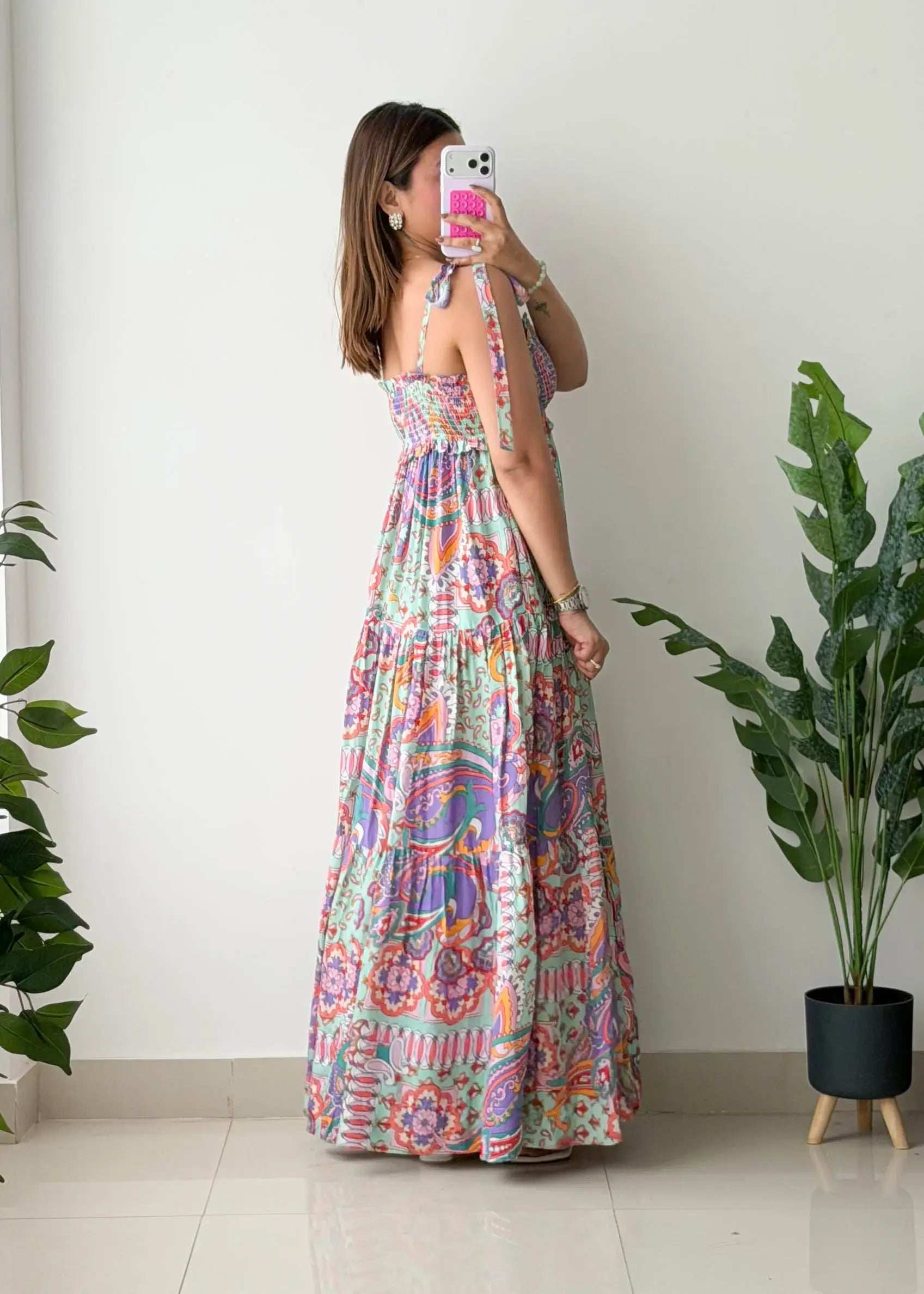 Size M-L, Multicolor Boho Tiered Maxi Dress