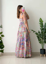 Size M-L, Multicolor Boho Tiered Maxi Dress