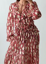 Size M-L Red Printed Ruffle Maxi Dress